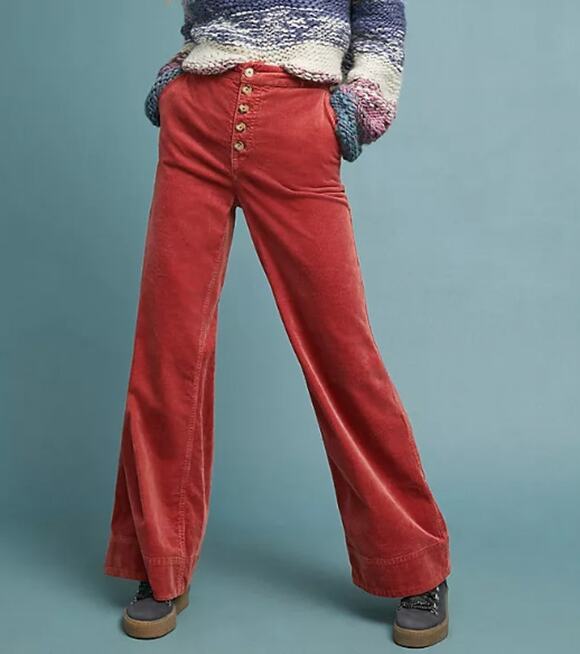 Pilcro Denim - Pilcro Corduroy Wide Leg Jeans Brick Red High Rise Button Fly Women's 26